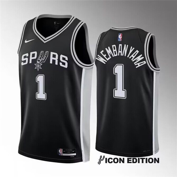 Men's San Antonio Spurs #1 Victor Wembanyama Black 2022/23 Icon Edition Stitched Basketball Jersey